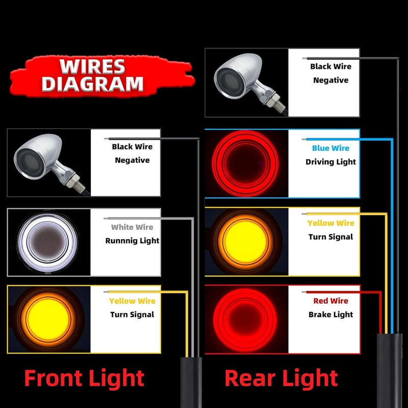 FATECIM 4X Motorcycle 40 LED Bullet Tail Lights Turn Signals Running Brake Stop Lights Motorbike Taillights Rear Front Blinkers Indicators for Bobber Harley Honda Yamaha Suzuki Kawasaki Chopper Chrome - Image 4